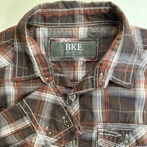 BKE Athletic Fit Long Sleeve Plaid Shirt - Size M